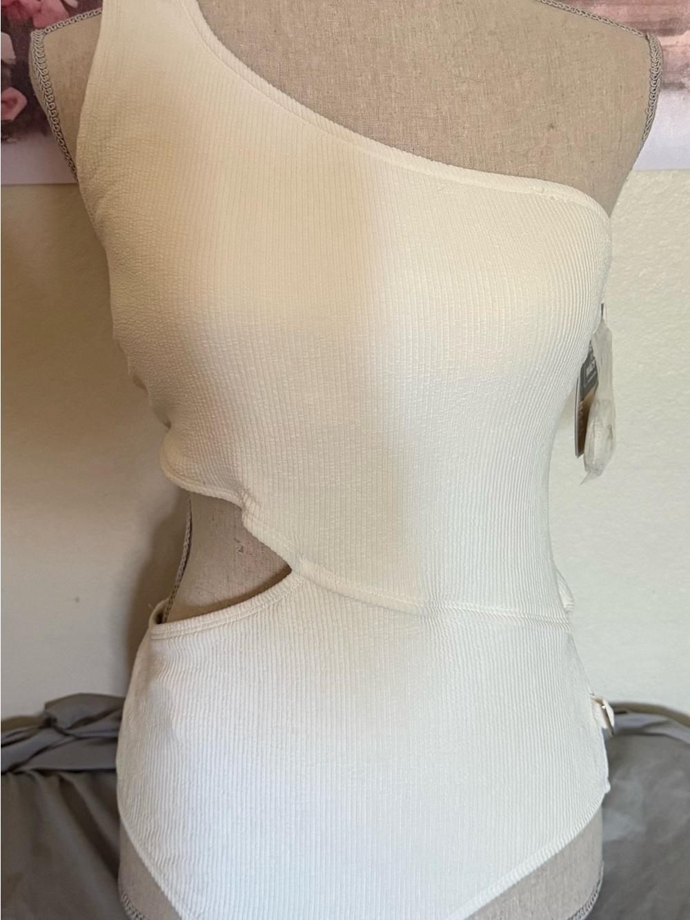 One-Shoulder White Cutout Bathing Suit